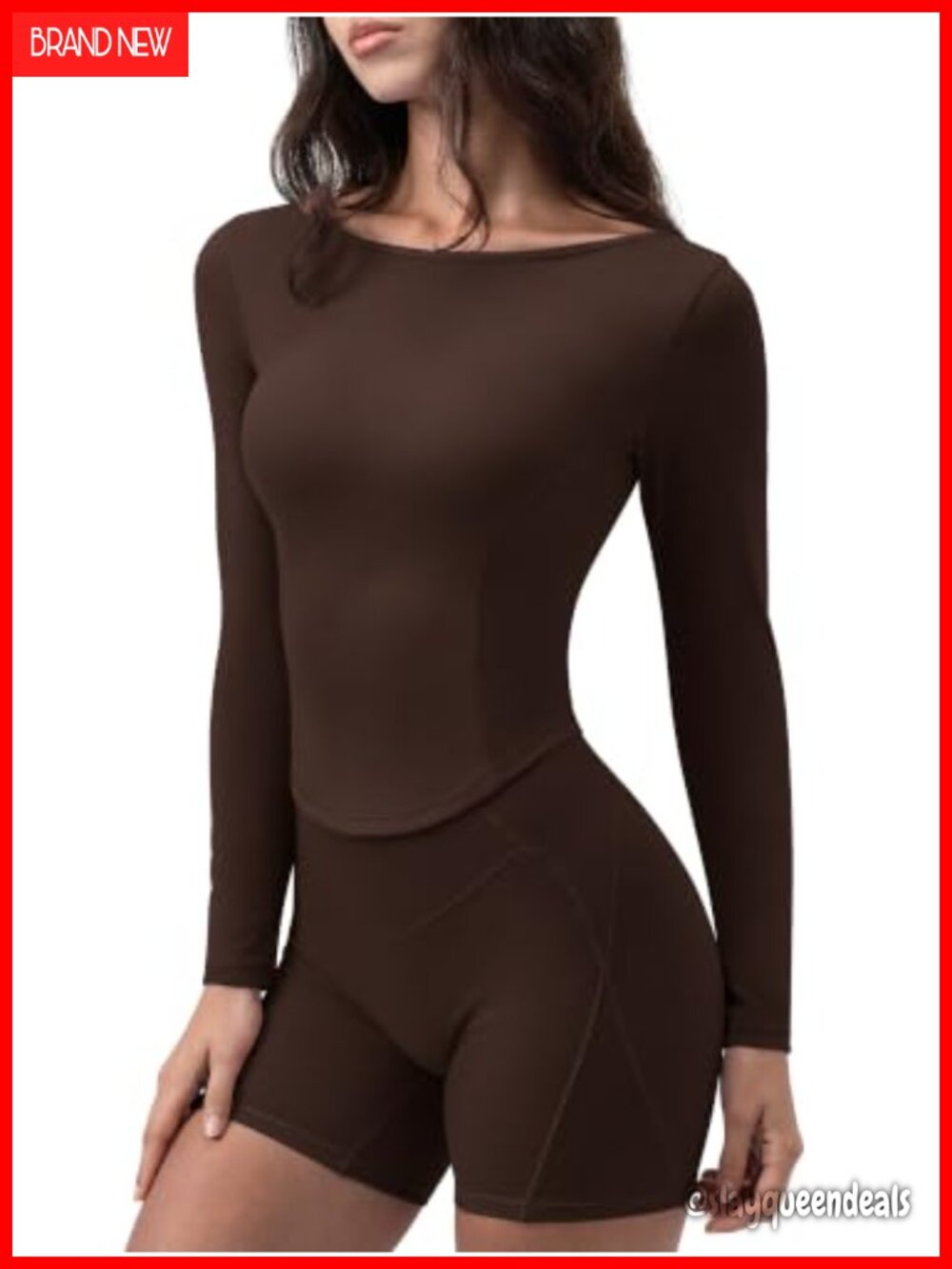 Women's Long Sleeve Compression Workout Top Boat Neck Slim Fit Crop Gym Shirt